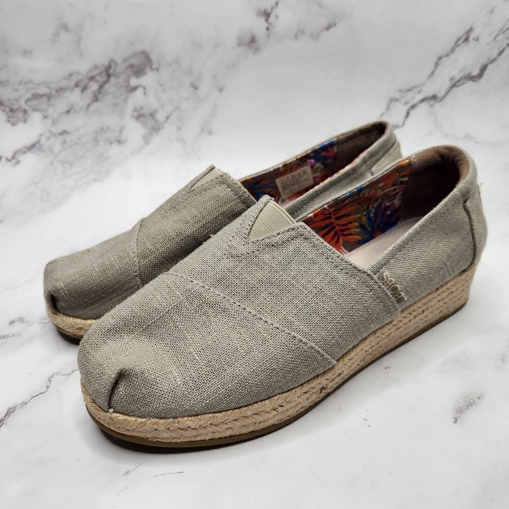 Bobs Skechers Tan Canvas Highlights High Jinx Natural Tan Canvas Espadrille Flat